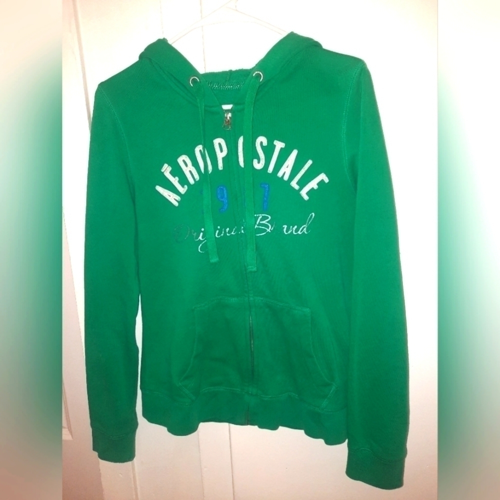 Aeropostale Green Zip-Up Hoodie with White Logo